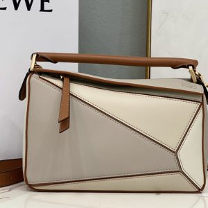 Replica Loewe Small Puzzle bag in Grey/Cream/White classic calfskin