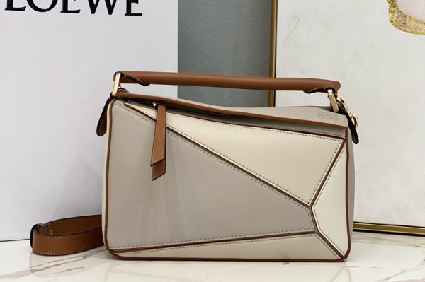 Replica Loewe Small Puzzle bag in Grey/Cream/White classic calfskin