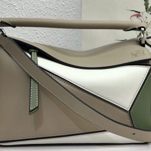 Replica Loewe Small Puzzle bag in Grey/Green/White classic calfskin