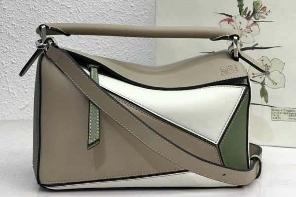 Replica Loewe Small Puzzle bag in Grey/Green/White classic calfskin