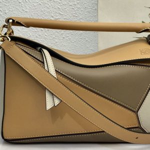 Replica Loewe Small Puzzle bag in Brown/Grey/White classic calfskin