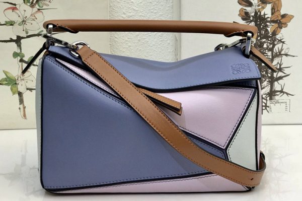 Replica Loewe Small Puzzle bag in Blue/Pink/White classic calfskin