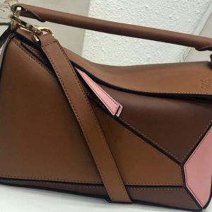 Replica Loewe Small Puzzle bag in Brown/Burgundy/Pink classic calfskin