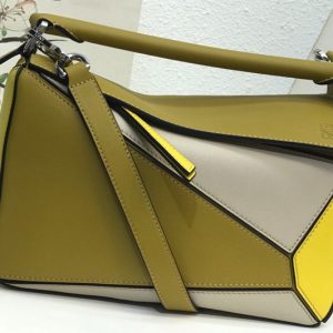 Replica Loewe Small Puzzle bag in Khaki/Grey/Yellow classic calfskin