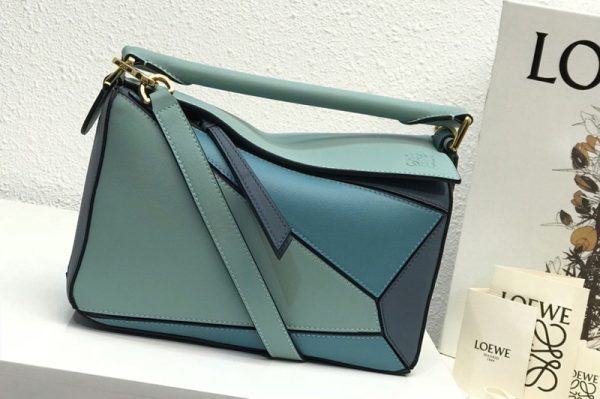 Replica Loewe Small Puzzle bag in Blue/Light Blue/Dark Blue classic calfskin