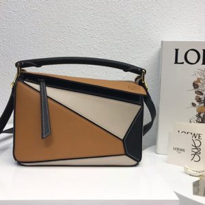 Replica Loewe Small Puzzle bag in Brown/Tan/Black classic calfskin