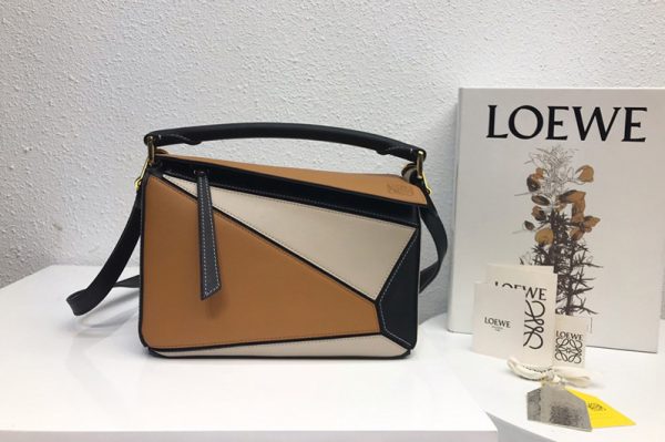 Replica Loewe Small Puzzle bag in Brown/Tan/Black classic calfskin