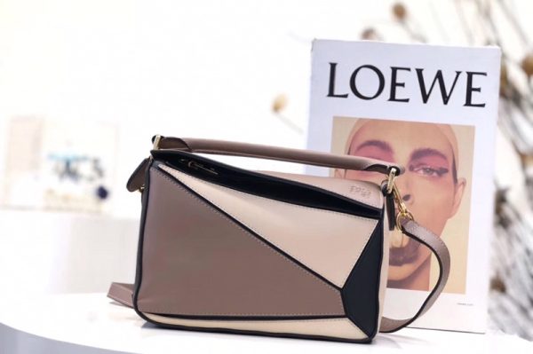 Replica Loewe Small Puzzle bag in Grey/Pink/Black classic calfskin