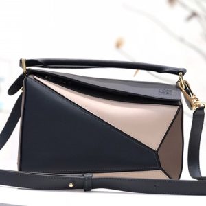 Replica Loewe Small Puzzle bag in Black/Grey/Pink classic calfskin