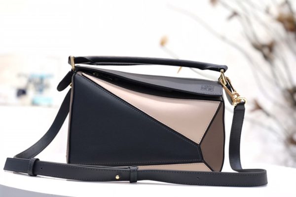 Replica Loewe Small Puzzle bag in Black/Grey/Pink classic calfskin