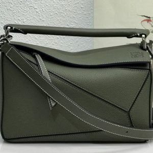 Replica Loewe Small Puzzle bag in Dark Khaki classic calfskin