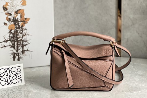 Replica Loewe Mini Puzzle bag in Pink soft grained calfskin