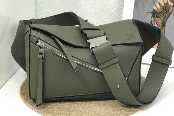 Replica Loewe Small Puzzle Bumbag in Khaki Green classic calfskin