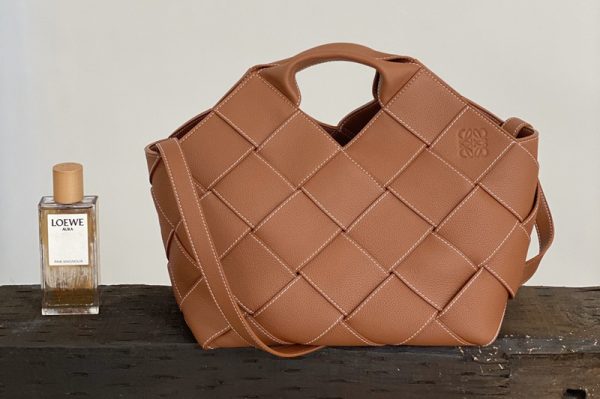 Replica Loewe lagre Brown Leather Woven Basket bag in classic calfskin