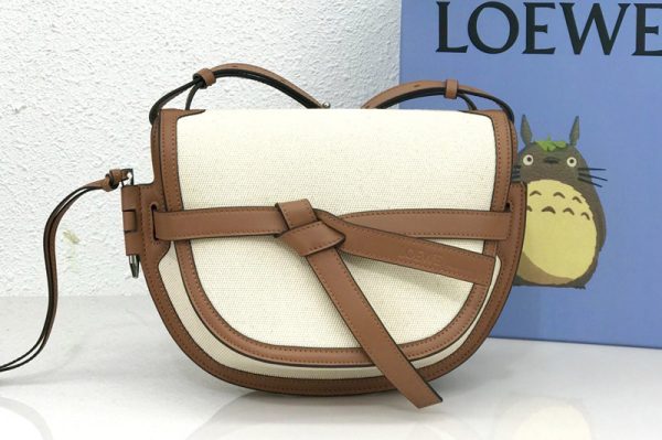 Replica Loewe Small Gate bag in Ecru/Tan canvas and calfskin