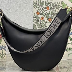 Replica Loewe Luna bag in Black satin calfskin and jacquard