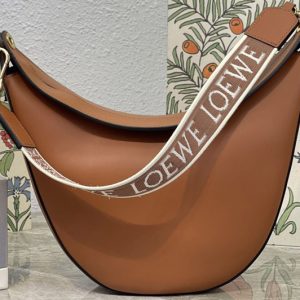 Replica Loewe Luna bag in Brown satin calfskin and jacquard