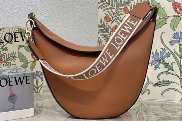 Replica Loewe Luna bag in Brown satin calfskin and jacquard