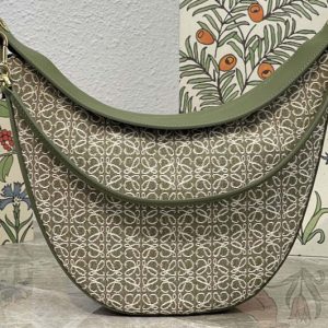 Replica Loewe Luna bag in Green Anagram jacquard and classic calfskin