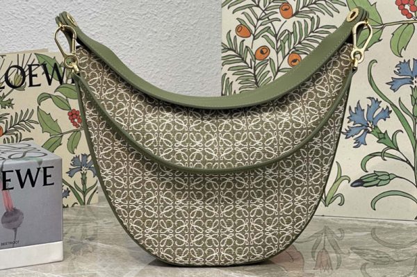 Replica Loewe Luna bag in Green Anagram jacquard and classic calfskin