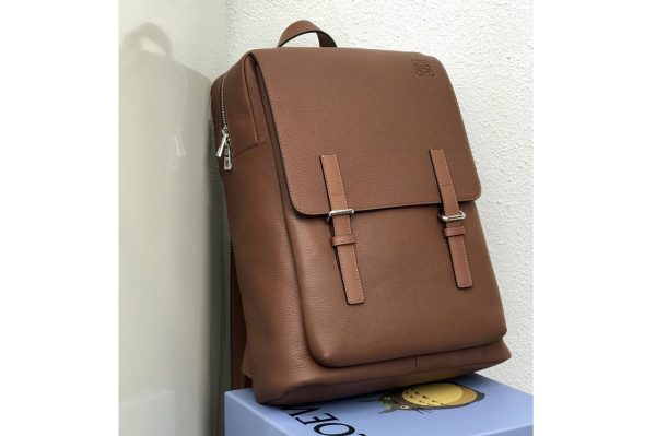 Replica Loewe 10266 Military Backpack in Brown soft grained calfskin