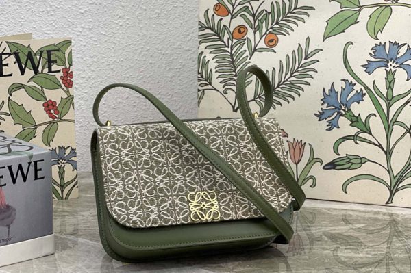 Replica Loewe Small Goya bag in Green Anagram jacquard and calfskin