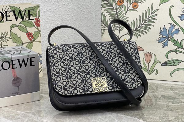 Replica Loewe Small Goya bag in Navy/Black Anagram jacquard and calfskin