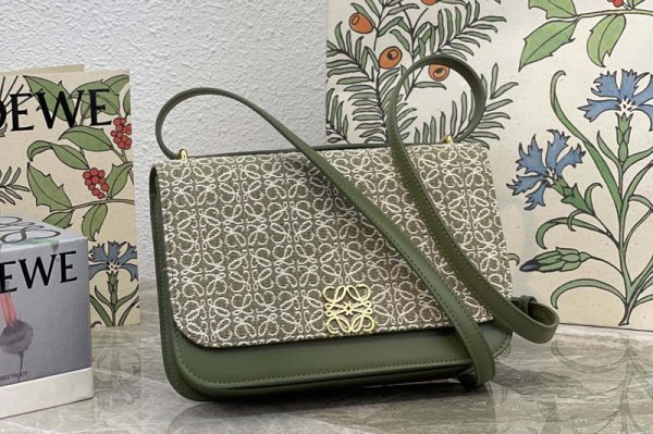 Replica Loewe Goya bag in Green Anagram jacquard and calfskin