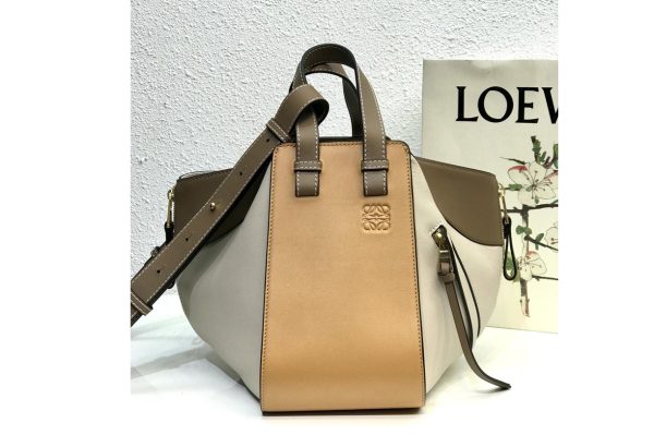 Replica Loewe Small Hammock bag in Brown/White classic calfskin