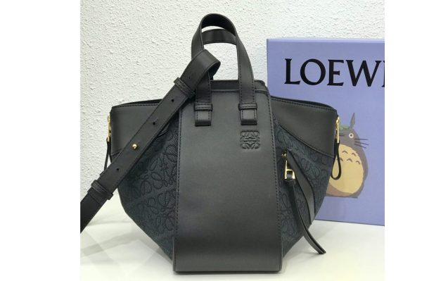 Replica Loewe Small Hammock bag in Anthracite/Black Anagram jacquard and calfskin