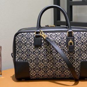 Replica Loewe Amazona 28 bag in Navy/Black Anagram jacquard and calfskin