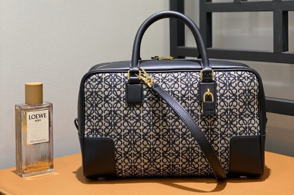 Replica Loewe Amazona 28 bag in Navy/Black Anagram jacquard and calfskin