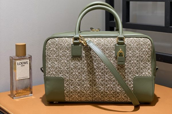 Replica Loewe Amazona 28 bag in Green/Avocado Green Anagram jacquard and calfskin