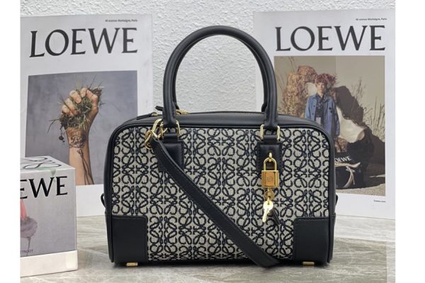 Replica Loewe Amazona 23 in Navy/Black Anagram jacquard and calfskin