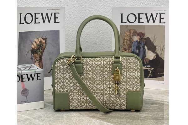 Replica Loewe Amazona 23 in Green/Avocado Green Anagram jacquard and calfskin