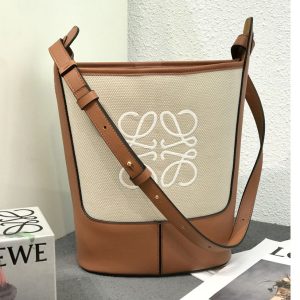 Replica Loewe Small Hobo bag in Ecru/Tan Anagram jacquard and calfskin