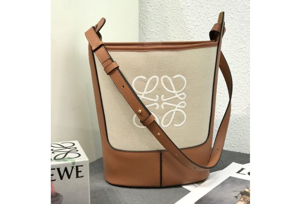 Replica Loewe Small Hobo bag in Ecru/Tan Anagram jacquard and calfskin