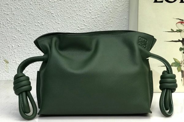 Replica Loewe Mini Flamenco clutch in Dark Green nappa calfskin