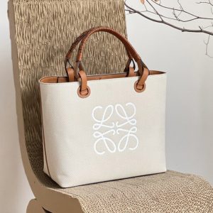 Replica Loewe Small Anagram Tote bag in jacquard and calfskin