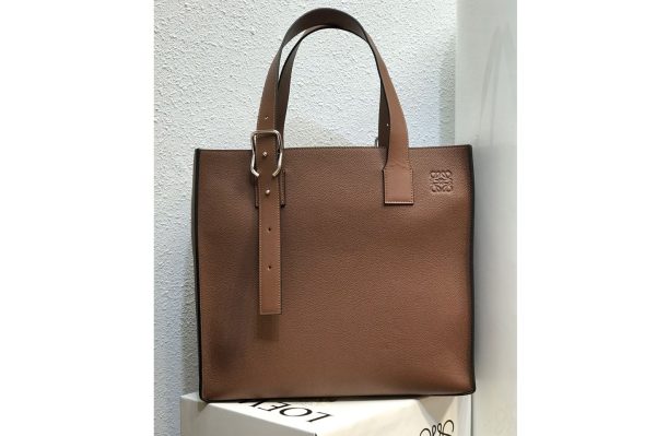 Replica Loewe Buckle tote bag in Brown soft grained calfskin