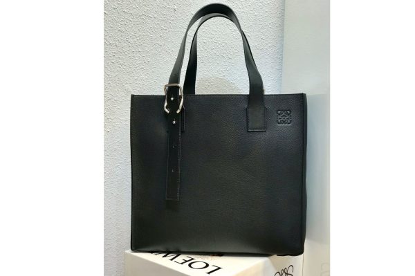 Replica Loewe Buckle tote bag in Black soft grained calfskin