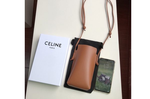 Replica Celine 10F683 Phone Pouch in Tan Smooth Lambskin