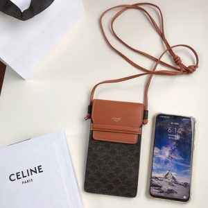 Replica Celine 10G332 Phone Pouch in Triomphe Canvas and Tan Lambskin