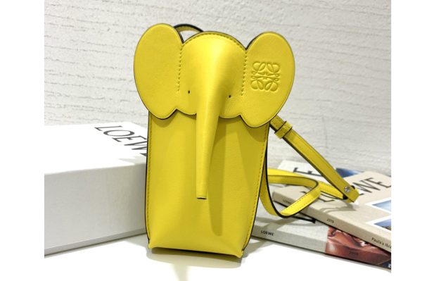 Replica Loewe Elephant Pocket in Yellow classic calfskin