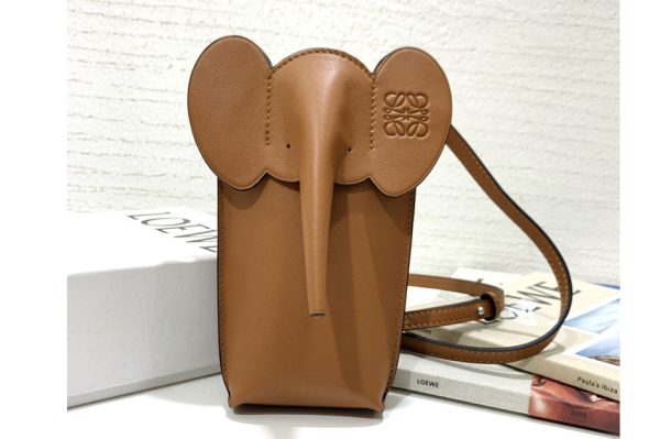 Replica Loewe Elephant Pocket in Tan classic calfskin