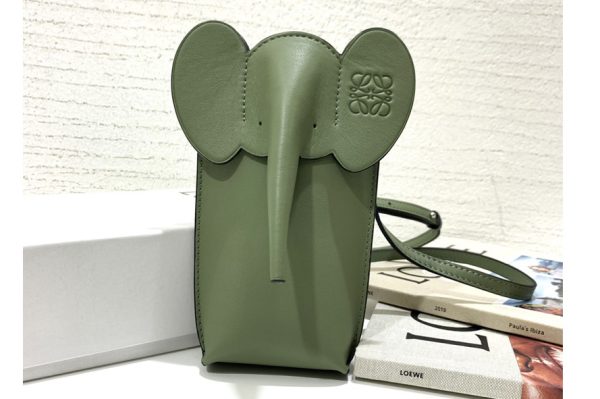 Replica Loewe Elephant Pocket in Avocado Green classic calfskin