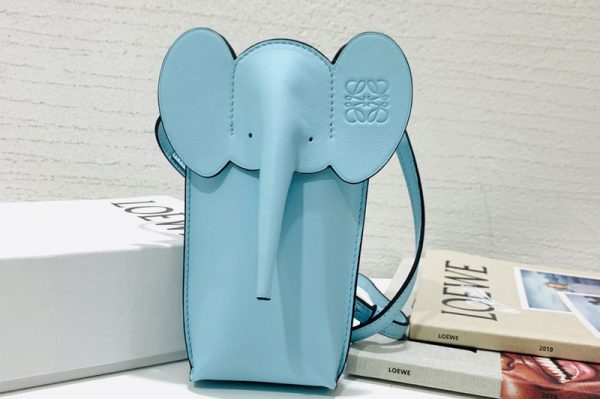 Replica Loewe Elephant Pocket in Pacific Aqua classic calfskin