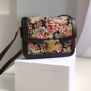 Replica Celine 188882 TEEN TRIOMPHE BAG IN FLORAL JACQUARD AND CALFSKIN