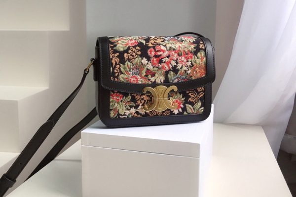 Replica Celine 188882 TEEN TRIOMPHE BAG IN FLORAL JACQUARD AND CALFSKIN