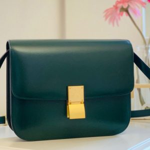 Replica Celine 189173 Medium Classic Bag in Green box calfskin Leather